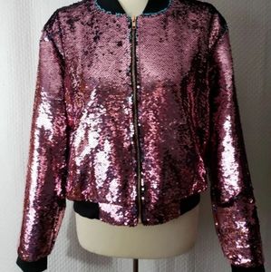 Lularoe pink blue mermaid sequins Stevie Bomber jacket